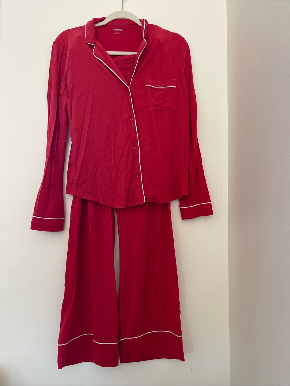 Gap Body Women's Red Button-Up Pajama Set with Contrast Trim
